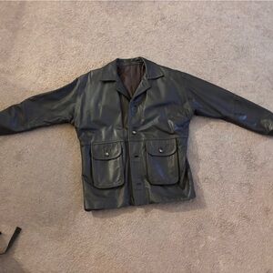 100% REAL AUTHENTIC COLOMBIAN Black Leather Jacket with Multiple Pockets